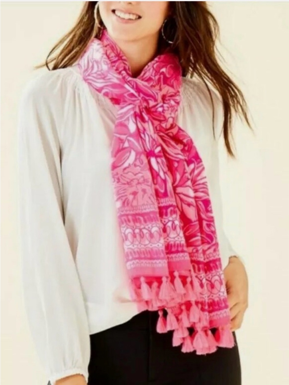 Lilly Pulitzer Pink Floral Tassel Scarf